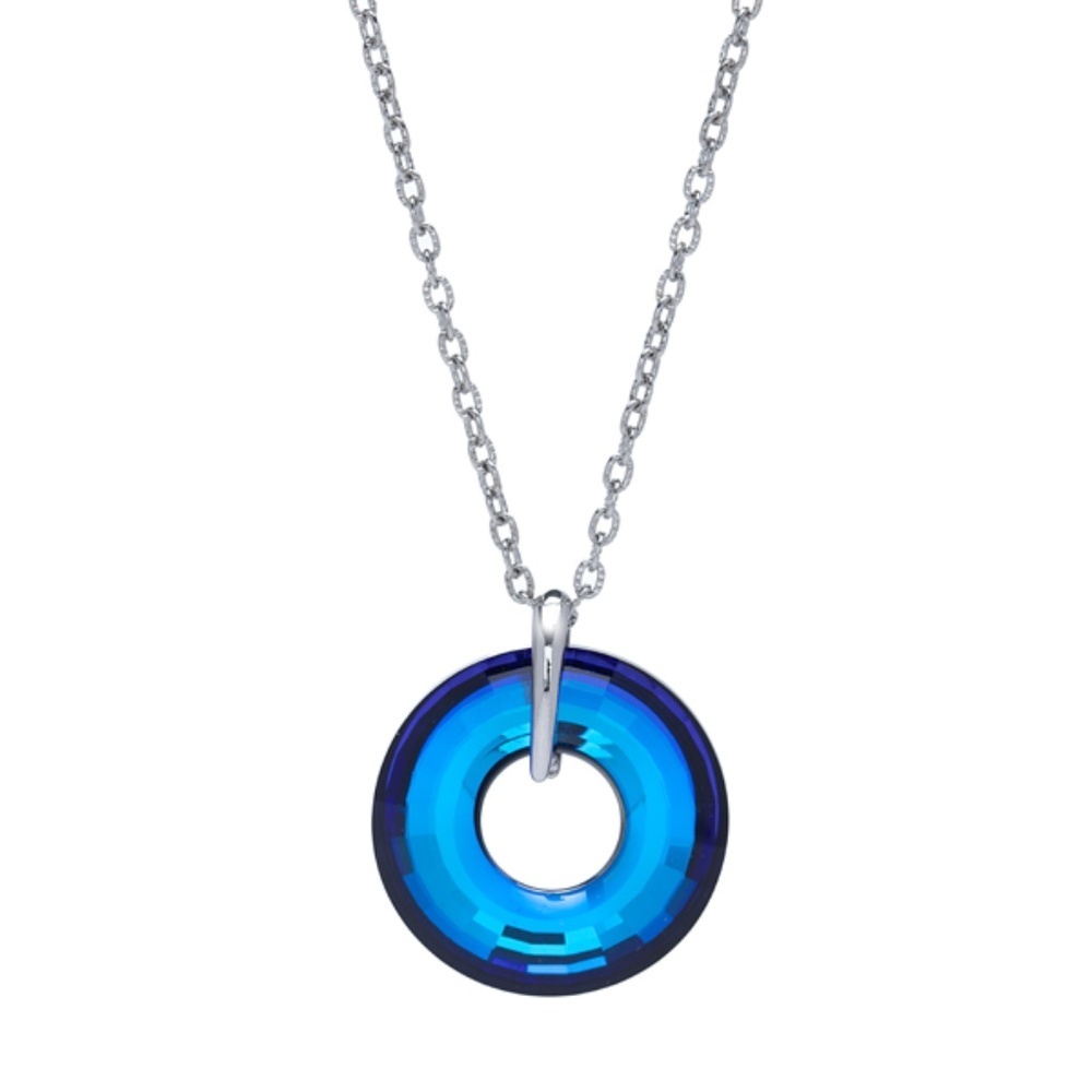 Swarovski Bermuda Blue Crystal Donut Necklace 30” Chain 40mm Pendant Limited Ed.